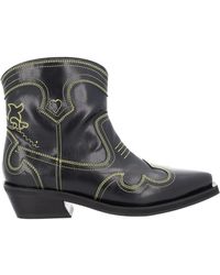 Ganni - Embroidered Low Shaft Boots - Lyst