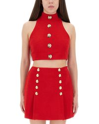 Balmain - Wool Crop Top Virgin - Lyst