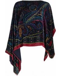Etro - Poncho Asimmetrico Con Stampa Paisley - Lyst