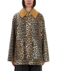 Ganni - Leopard Print Midi Jacket - Lyst