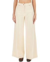 Aspesi - High-Waisted Wide-Leg Pants With Belt Loops And Seam Details - Lyst