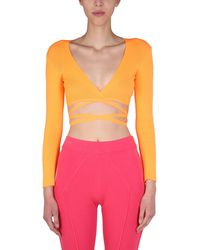 MSGM - Cropped Top With Wide V-Neck - Lyst