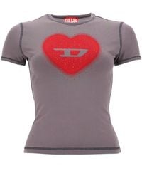 DIESEL - T-Shirt Con Stampa A Cuore E Borchie - Lyst