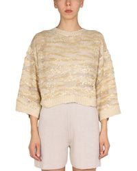 Brunello Cucinelli - Perforated Mesh Wide Sleeve Top - Lyst