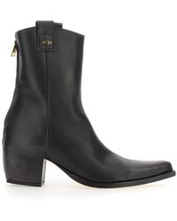 N°21 - Pointed Toe Leather Boots With Block Heel - Lyst