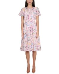 Moschino - Heels And Flowers Silk Dress - Lyst