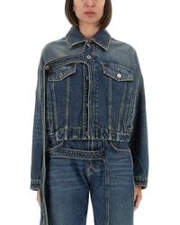 Jean Paul Gaultier - Cropped Oversized Denim Jacket With Classic Collar - Lyst