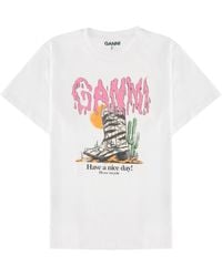 Ganni - T-Shirt "Western Zebra Boot" - Lyst