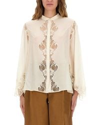 Chloé - Fluid Silk Georgette And Lace Blouse - Lyst