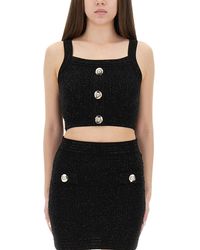 Balmain - Button-Embellished Cropped Top - Lyst
