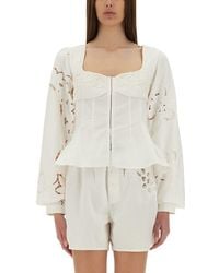 Marine Serre - Fitted Top With Square Neckline And Floral Embroidery - Lyst