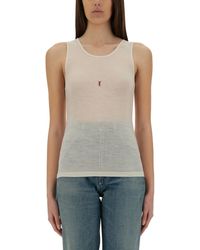 Saint Laurent - Logo-Embroidered Ribbed Wool Tank - Lyst