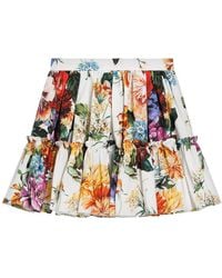 Dolce & Gabbana - Pleated Floral-Print Cotton-Poplin Midi Skirt - Lyst