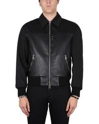 McQueen - Premium Leather Bomber Jacket With Zipper Closure - Lyst