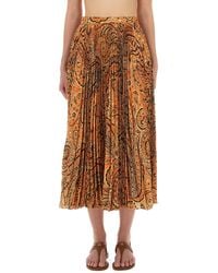 Etro - Pleated Sablé Skirt With Print - Lyst
