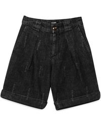 Balmain - Allover Logo Denim Bermuda Shorts - Lyst