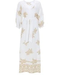120% Lino - Abito Midi Con Stampa - Lyst