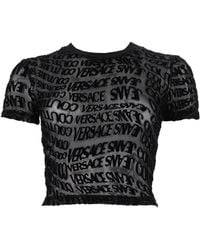 Versace Jeans Couture - T-Shirt Cropped Con Stampa Logo - Lyst