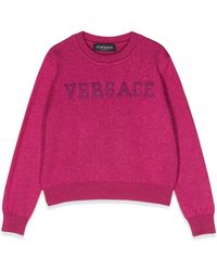 Versace - Crew Neck Pullover With Embroidered Logo - Lyst
