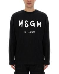 MSGM - T-Shirt Con Logo Pennellato - Lyst
