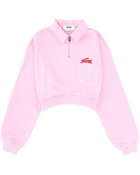 MSGM - Logo Shirt Collar Sweatshirt - Lyst