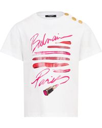 Balmain - "Lipstick" Logo T-Shirt - Lyst