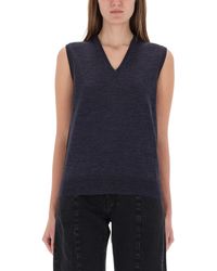 Maison Margiela - Solid V Neck Top - Lyst