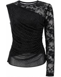 Self-Portrait - Top Monospalla Con Strass E Pizzo - Lyst