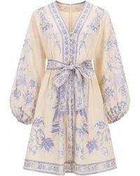 Zimmermann - Printed Linen Button-Front Mini Dress - Lyst