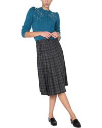 Boutique Moschino - Wool And Check Embroidered Midi Skirt With Pleats - Lyst