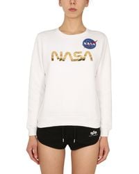 Alpha Industries - "nasa" Cotton Sweatshirt With Laminated Print - Lyst