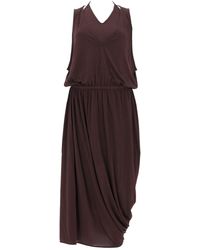 Lemaire - Burgundy V-Neck Gathered Layered Midi Dress - Lyst