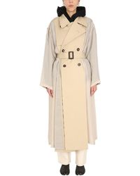 Maison Margiela - Two-Material Trench Coat With Belted Waist - Lyst
