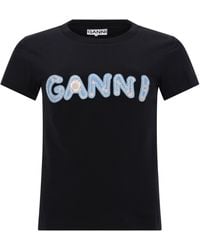 Ganni - T-Shirt Con Logo - Lyst