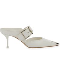 McQueen - Chalk Leather Hardware Mules - Lyst