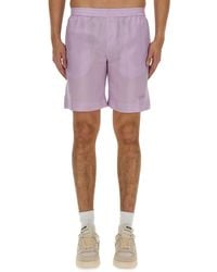 MSGM - Regular Fit Cupro Shorts With Logo Detail - Lyst