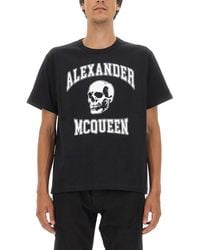 McQueen - Varsity Skull Print T-shirt - Lyst