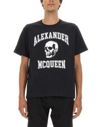 McQueen - Varsity Skull Print T-shirt - Lyst