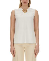 Moschino - Blouse With Heart Applique And Subtle Keyhole Detail - Lyst