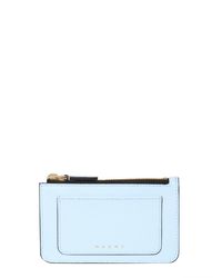 Marni PORTACARTE IN PELLE SAFFIANO CON ZIP - Blu