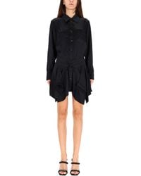 T By Alexander Wang - Double Silk Chemisier Dress With Asymmetrical Draped Skirt - Lyst