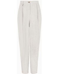 Emporio Armani - Icon Oval-leg Trousers In Hemp And Linen-blend Drill - Lyst