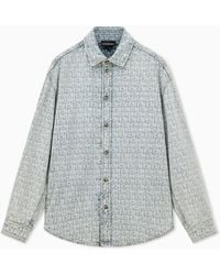 Emporio Armani - Denim Shirt With An All-Over Jacquard Monogram Pattern - Lyst