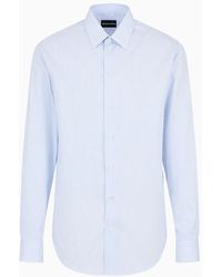 Emporio Armani - Striped Cotton Armure Shirt With Classic Collar - Lyst