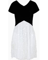 Emporio Armani - Dress With Velvet Top And Skirt With Hand-embroidered Sequin Fringe - Lyst
