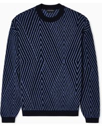 Emporio Armani - Virgin Wool-Blend Jumper With Op-Art Jacquard With Oversized Diamonds - Lyst