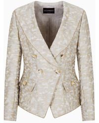 Emporio Armani - Double-breasted Shawl-collar Jacket In Jacquard With A Deconstructed Geometric Design - Lyst