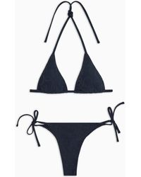 Emporio Armani - Bikini Mit Gepolstertem Triangel-bh Aus Jacquard-stoff Mit Fettgedrucktem Allover-3d-logo - Lyst