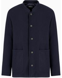 Emporio Armani - Plated Plain-Knit Virgin-Wool Blazer With Guru Collar - Lyst