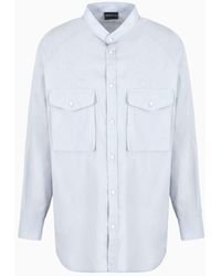 Emporio Armani - Poplin Shirt With Guru Collar And Pockets On The Chest - Lyst